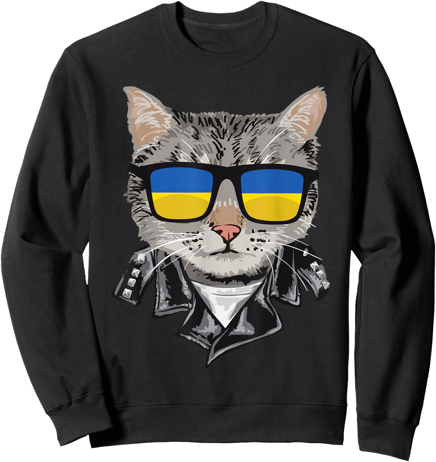 Cat Ukraine Flag Sunglasses - Cool Ukrainian Cat Women Sweatshirt - Sweatshirt | Black