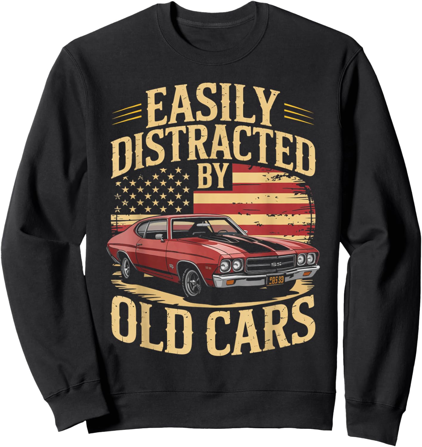 Easily Distracted by Old Cars Muscle Vibe Retro car Lovers Sweatshirt - Sweatshirt | Black
