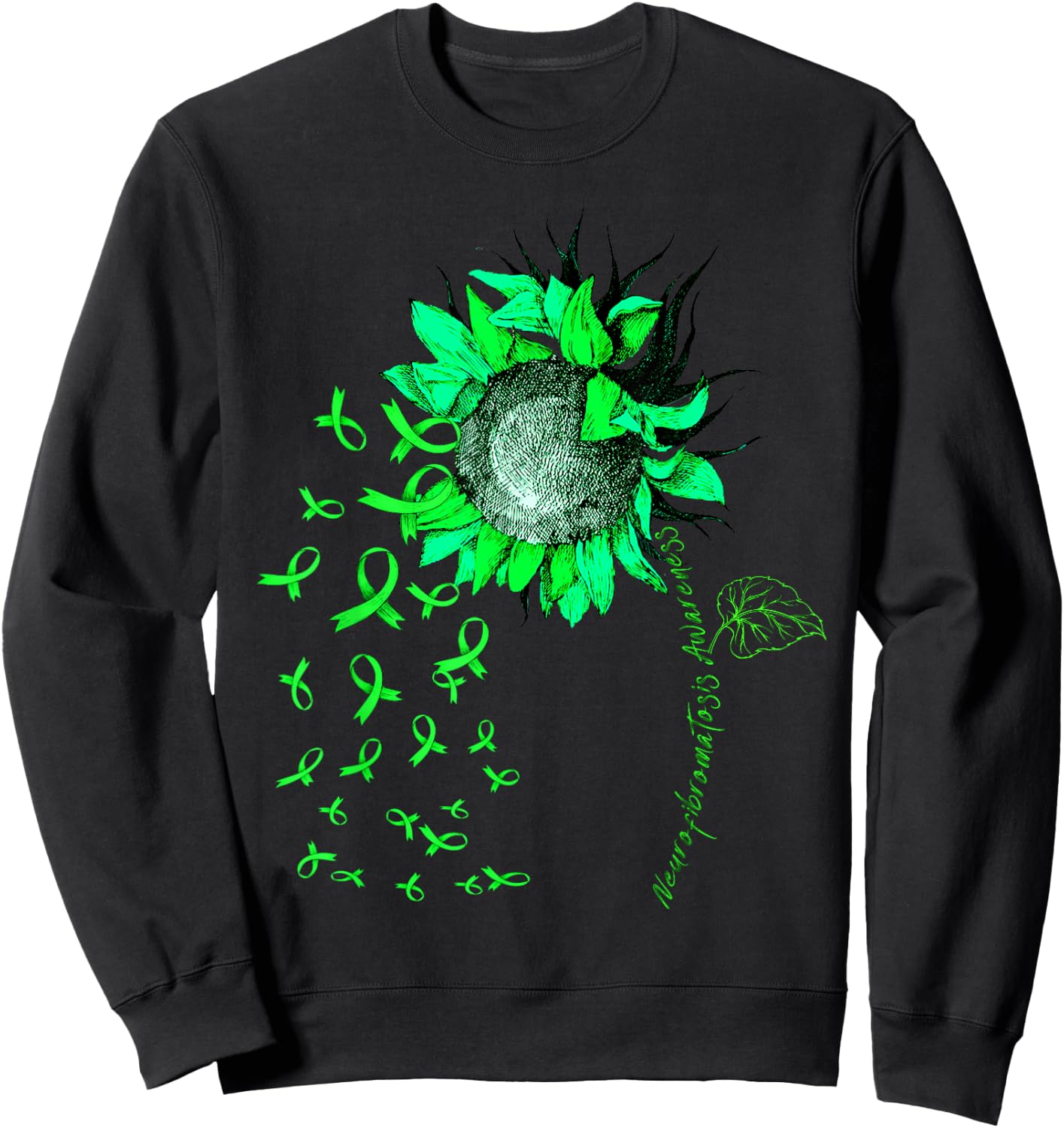 NEUROFIBROMATOSIS AWARENESS Sunflower Green Ribbon Sweatshirt - Sweatshirt | Black