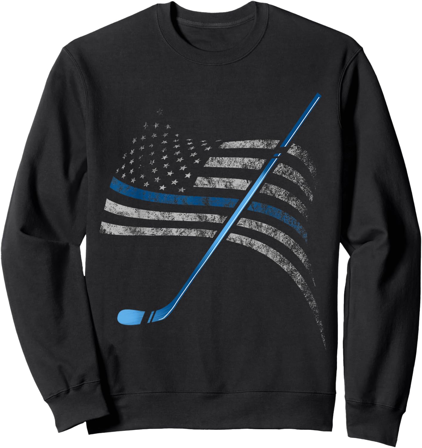 Blue Line USA American Flag Hockey Player Policemen Sweatshirt - Sweatshirt | Black