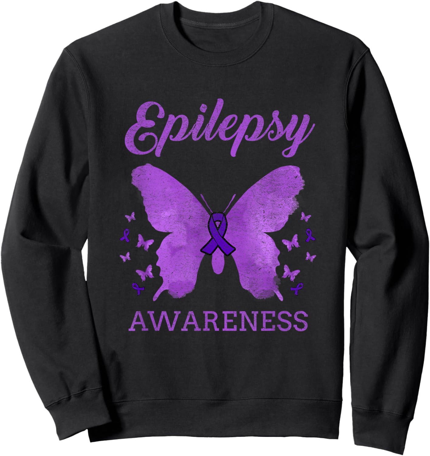 Epilepsy Awareness Butterfly Vintage Sweatshirt - Sweatshirt | Black