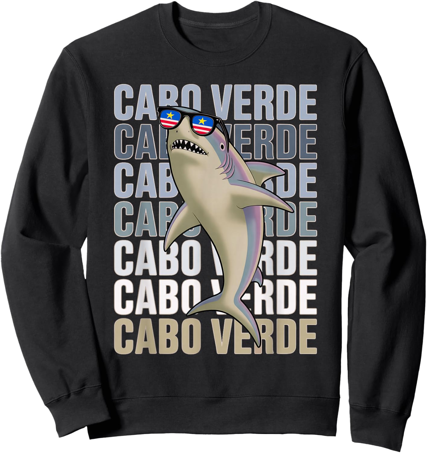 Kids Cabo Verde Shark Mindelo Boys Cape Born Roots Dad Mom Sweatshirt - Sweatshirt | Black