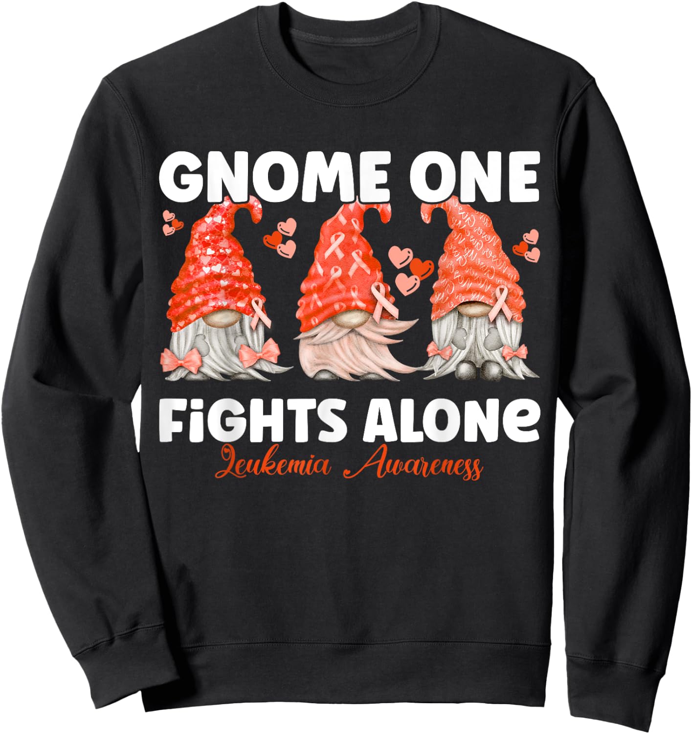 Gnome One Fights Alone Orange Leukemia Awareness Sweatshirt - Sweatshirt | Black
