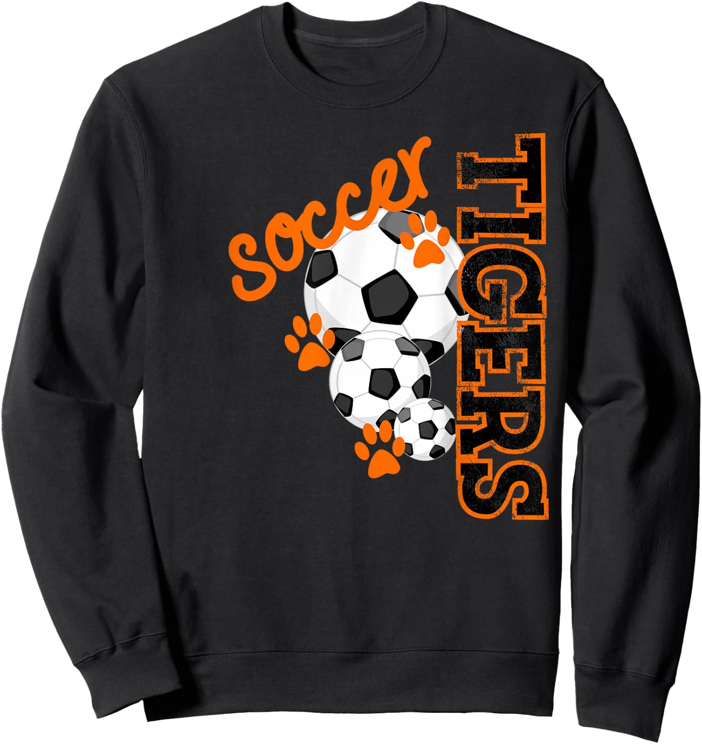 Tigers Soccer Ball Football Mascot Paw Prints T Shirt Sweatshirt - Sweatshirt | Black