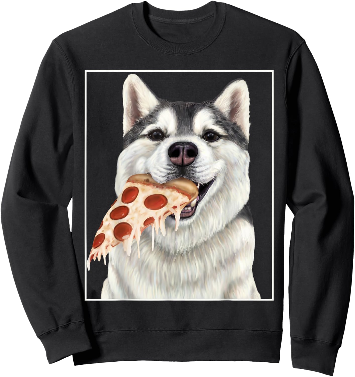 Husky eating pizza. - Dog with pizza slices Men Women Kids Sweatshirt - Sweatshirt | Black
