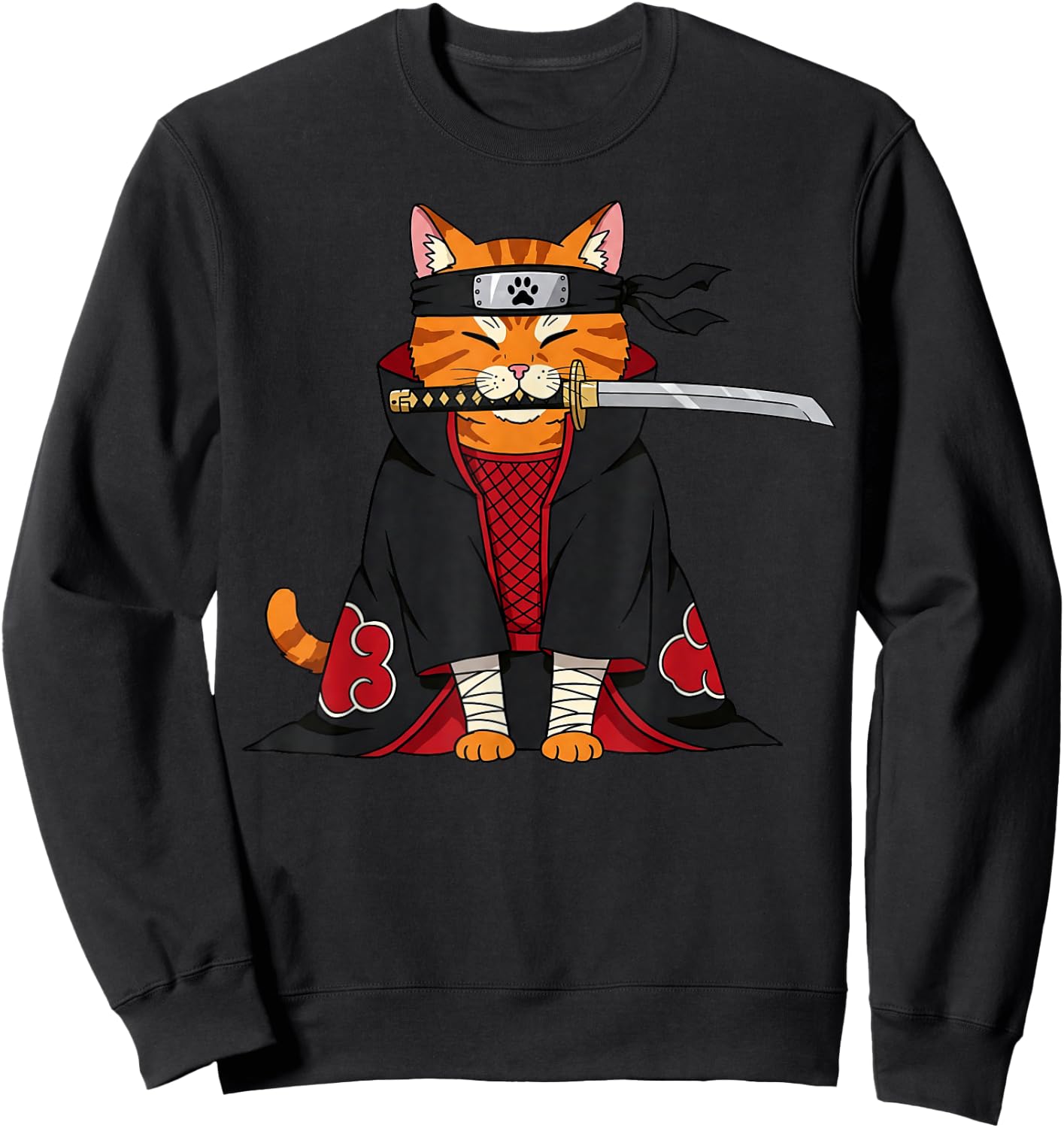 Japanese Samurai Ninja Anime Cat Kawaii Gifts Men Women Kids Sweatshirt - Sweatshirt | Black