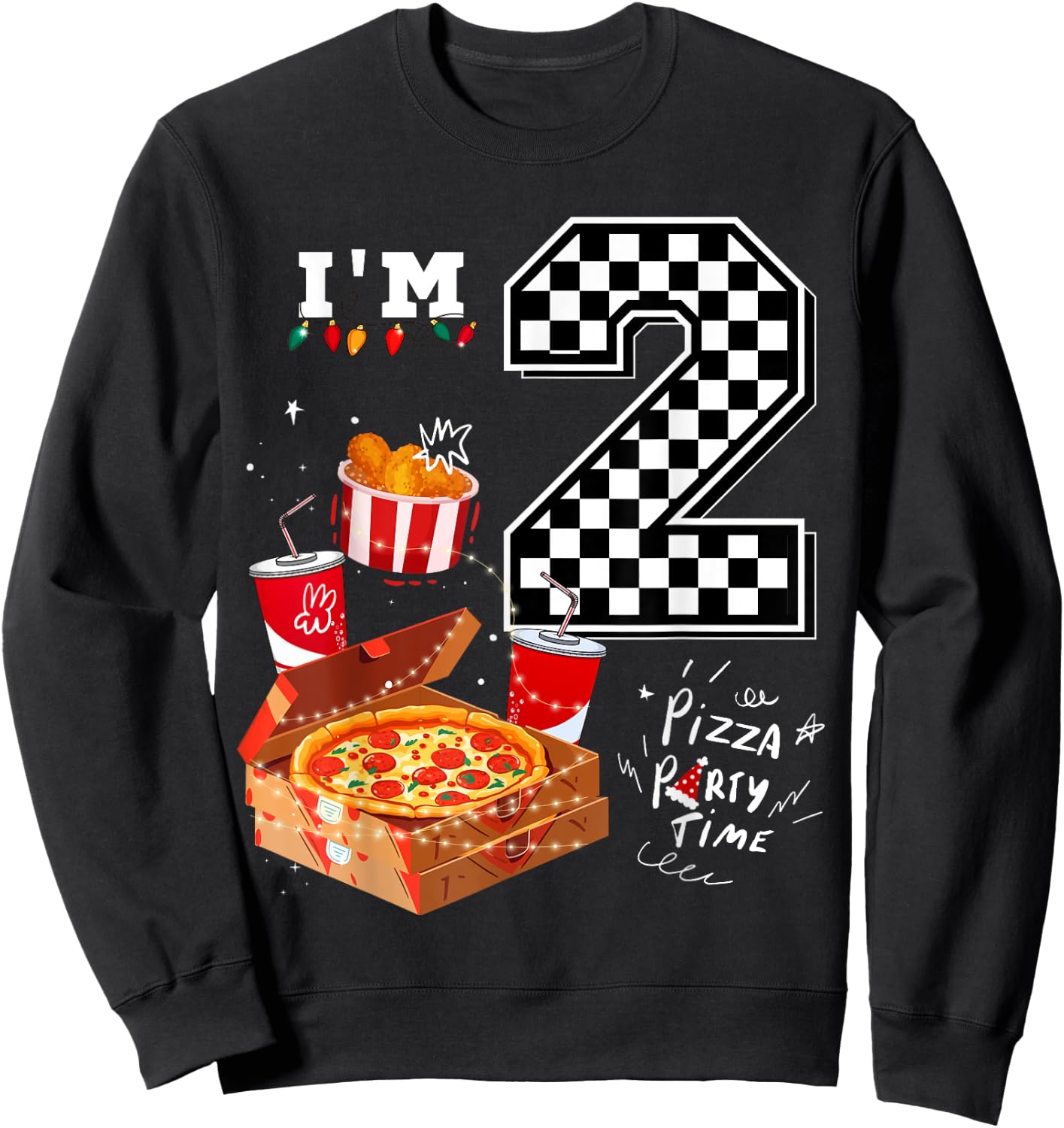 Funny Pizza Lover 2nd Birthday Crew 2 Years Old Boys Match Sweatshirt - Sweatshirt | Black