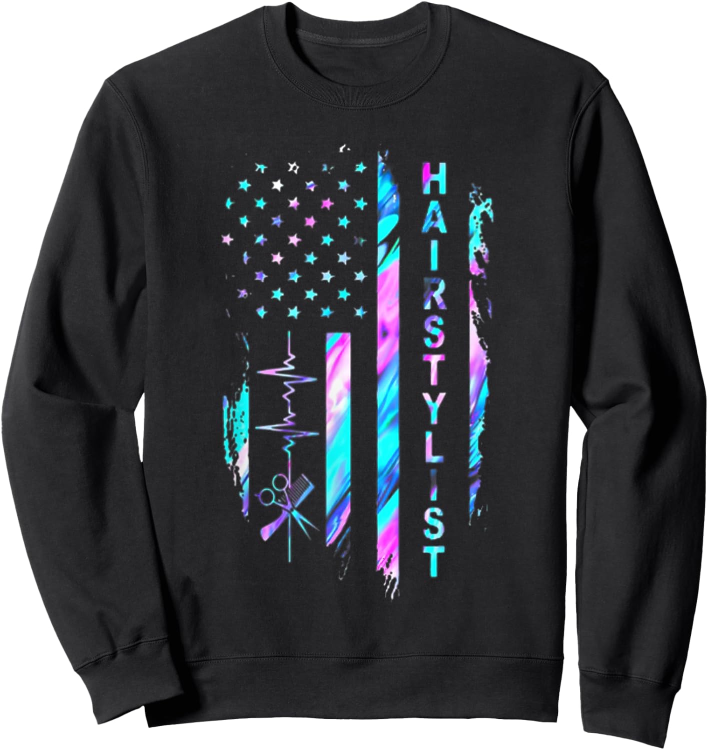 Hairstylist American Flag Hologram Sweatshirt - Sweatshirt | Black