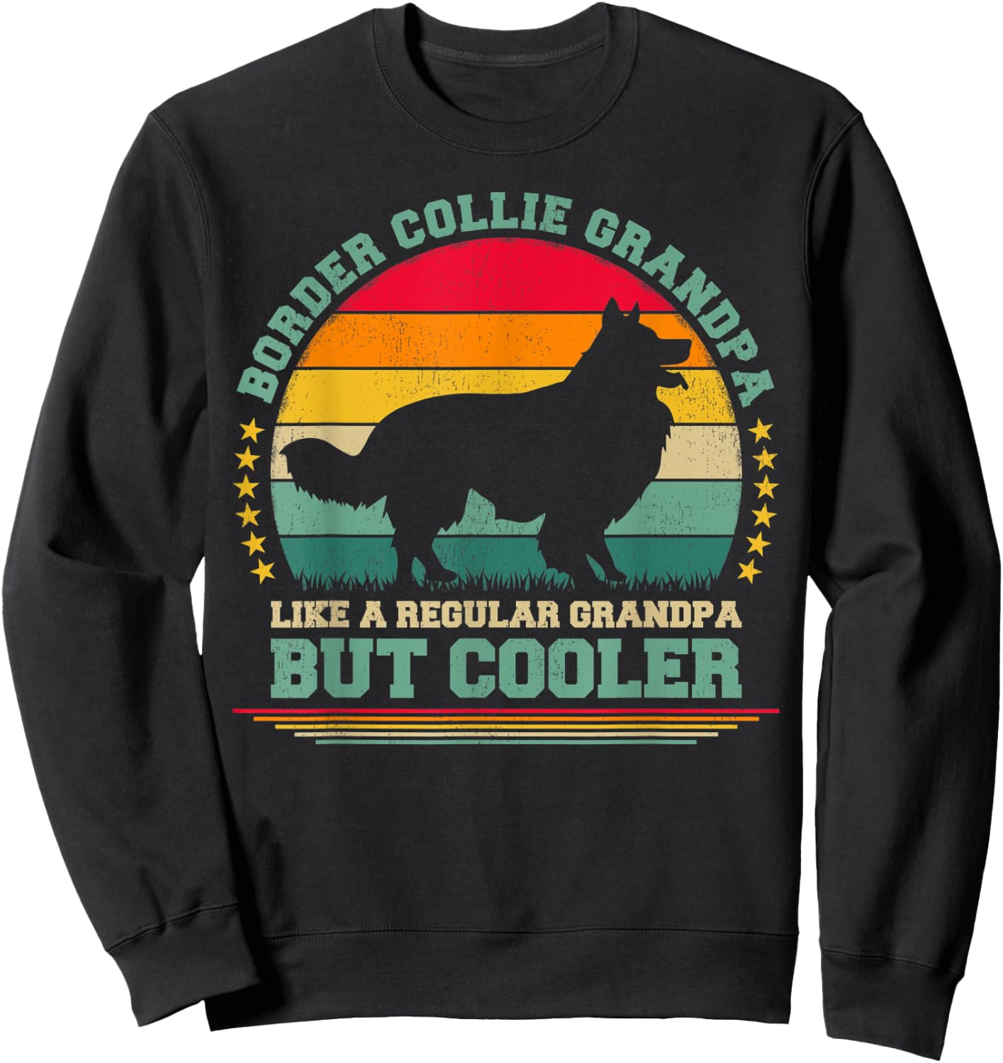 Funny Vintage Retro Dog Border Collie Grandpa Father's Day Sweatshirt - Sweatshirt | Black