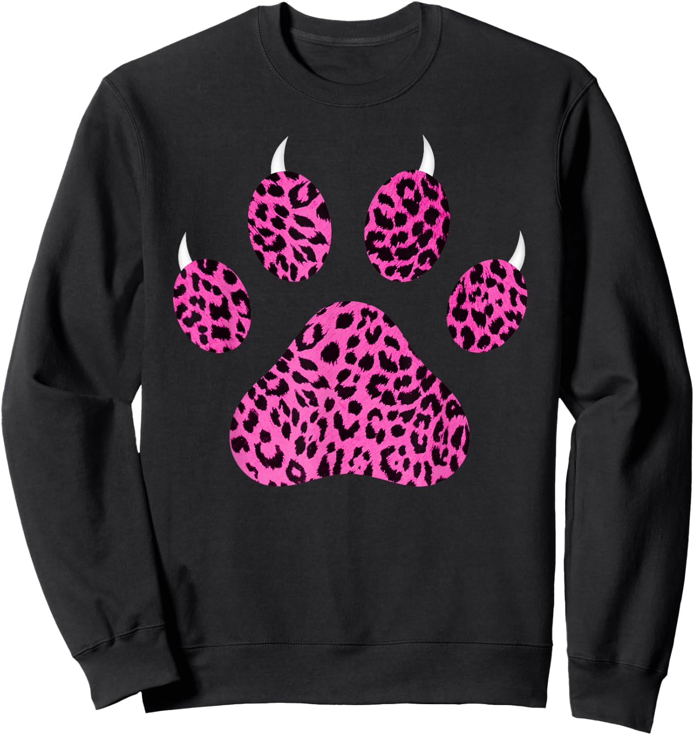 Pink and Black Leopard Paw Print with Claws - Pink Cheetah Sweatshirt - Sweatshirt | Black