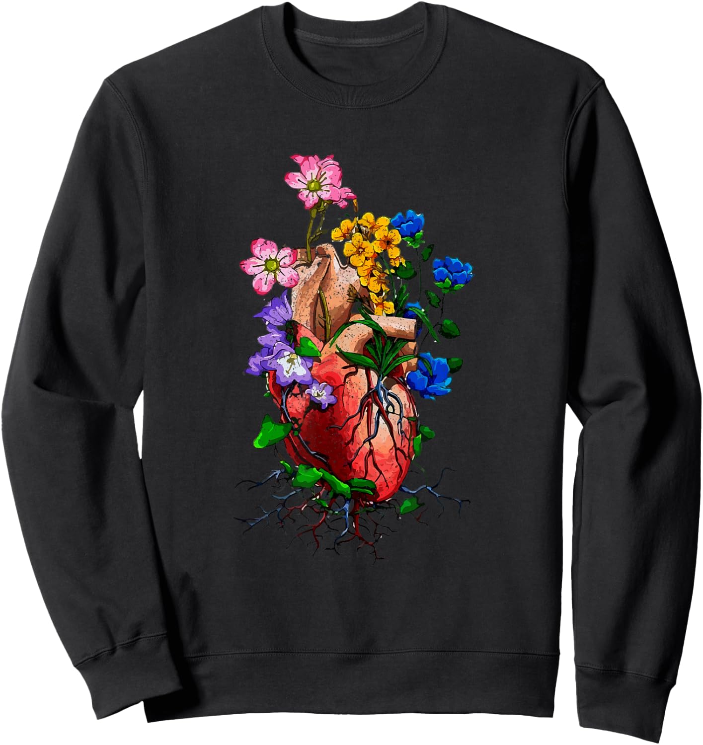 Floral Goth Anatomical Heart Show Love Sweatshirt - Sweatshirt | Black