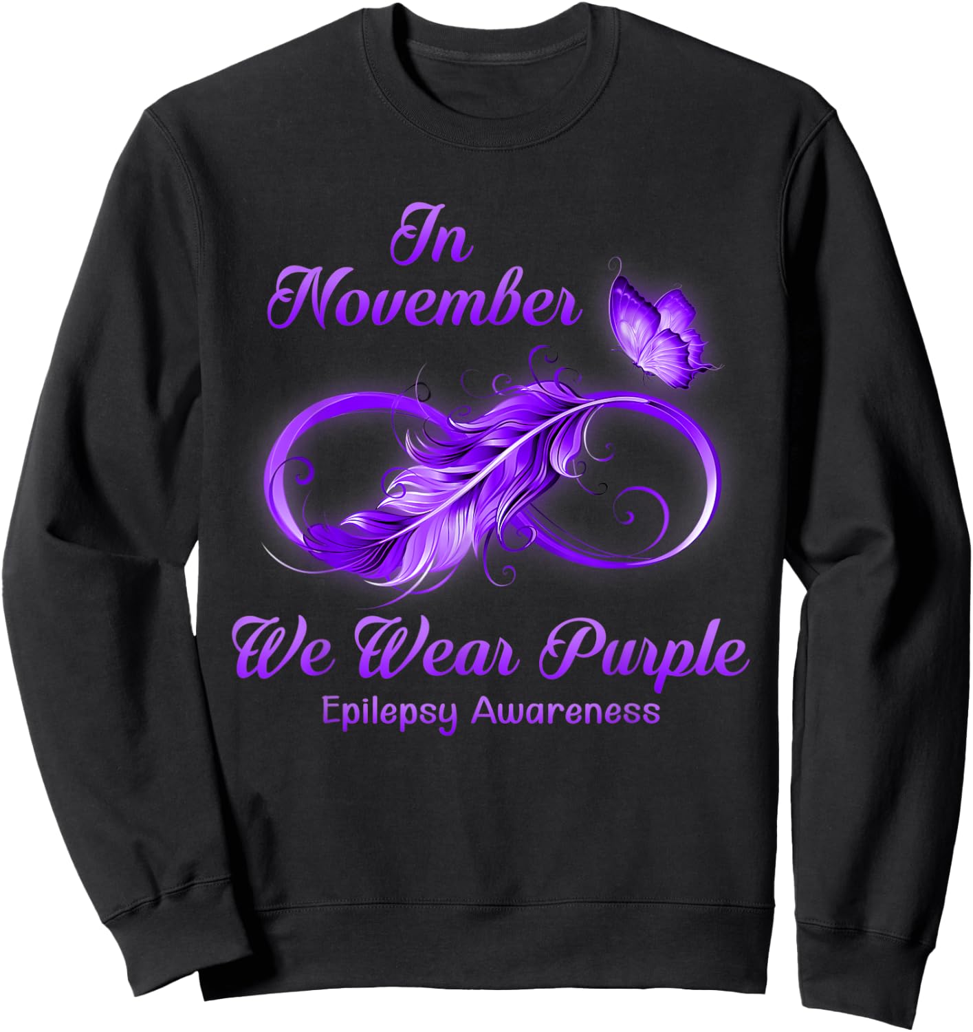 Butterfly In November We Wear Purple Epilepsy Awareness Sweatshirt - Sweatshirt | Black
