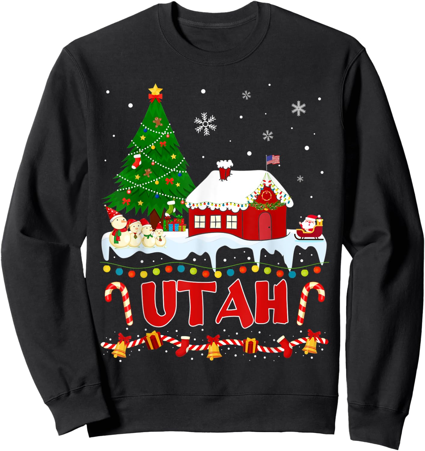 Utah Christmas Tree Light Pyjama State of Utah Santa Sweatshirt - Sweatshirt | Black