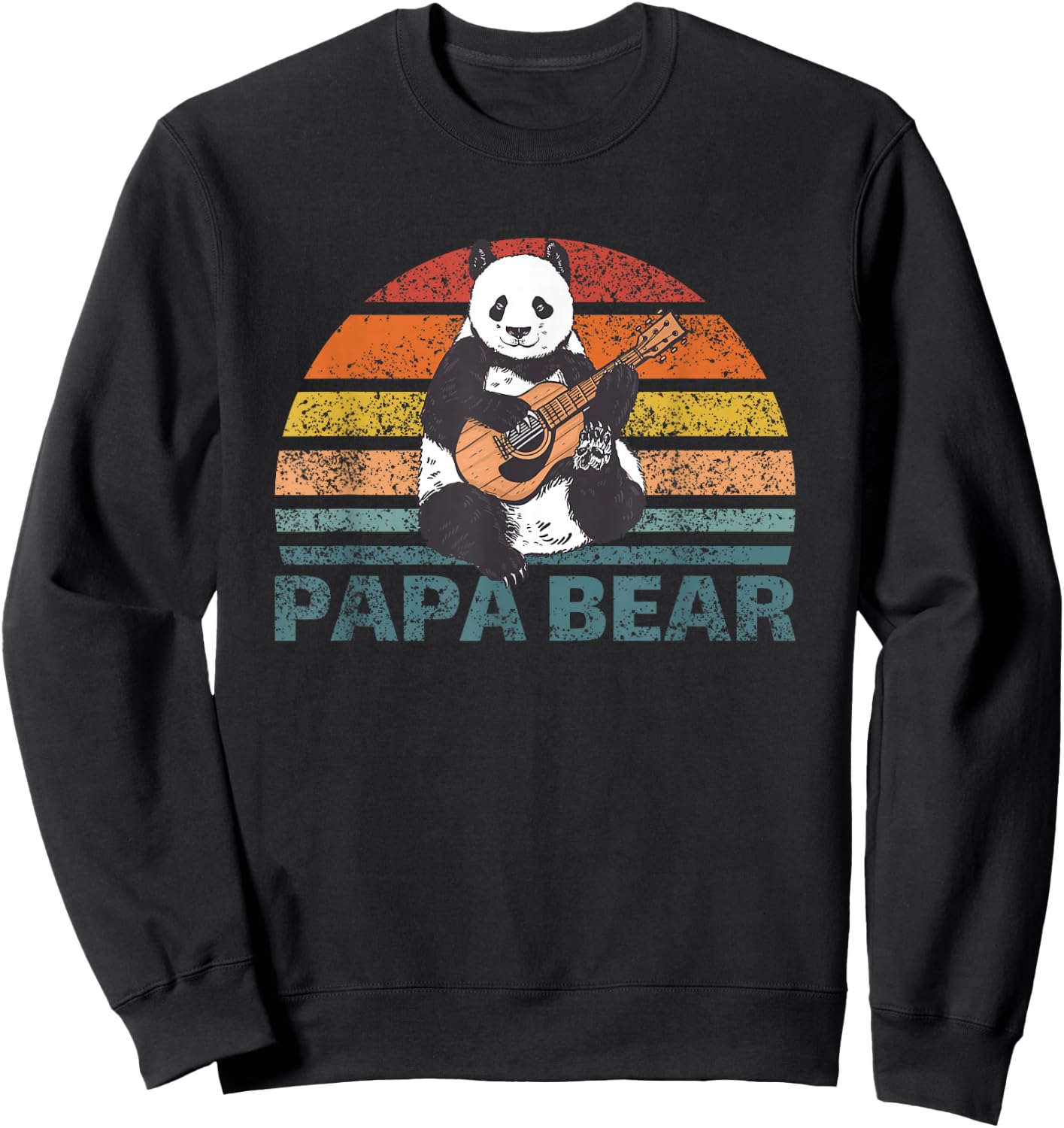 Papabear Father's Day Best Papa Plays Guitar Papa Panda Sweatshirt - Sweatshirt | Black