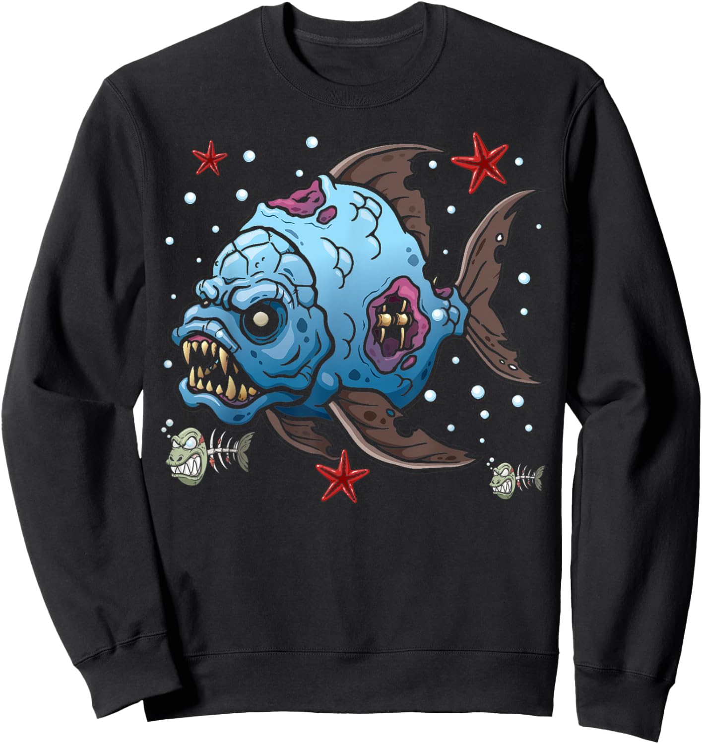 Sea Animal Zombies Fish Funny Halloween Costume Fish Sweatshirt - Sweatshirt | Black
