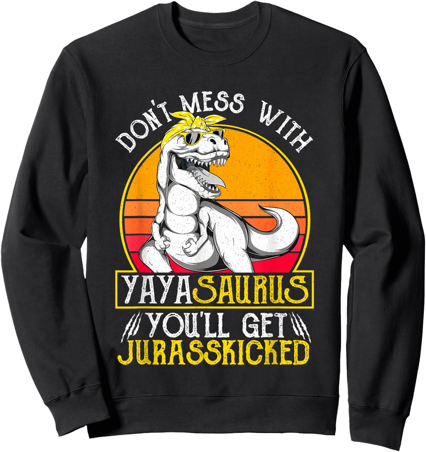 Vintage Jurasskicked Yaya Saurus T Shirt, Dino Greek Grandma Sweatshirt - Sweatshirt | Black