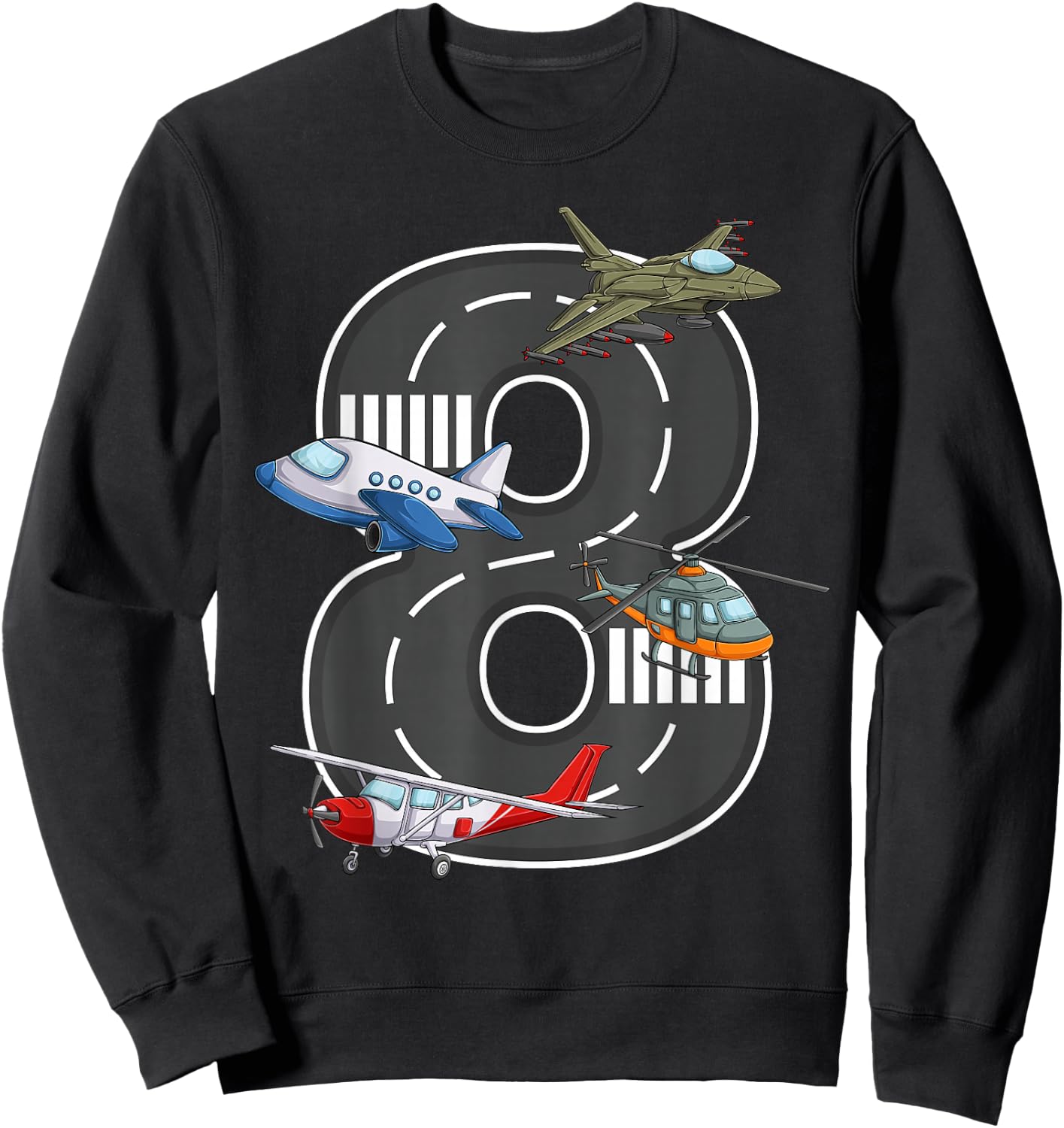 Little Pilot 8th Birthday Party 8 Eight Year Old Airplane Sweatshirt - Sweatshirt | Black