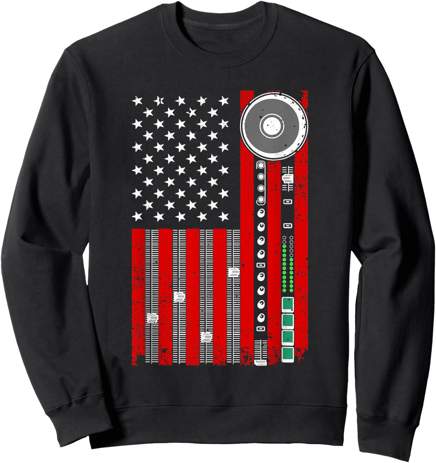 Cool Music Producer Women American Flag Patriotic DJ Sweatshirt - Sweatshirt | Black