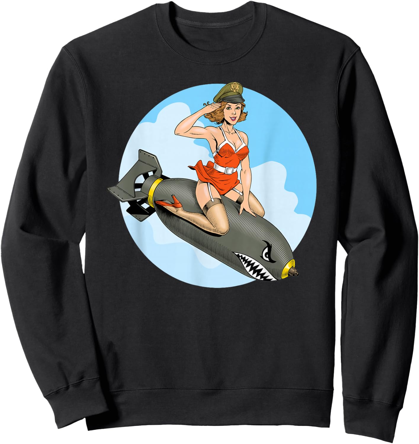 Pin Up Girl Bomber Aviation Bomb Pinup Girl Sweatshirt - Sweatshirt | Black