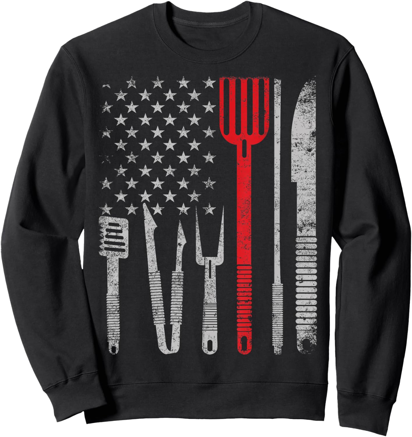 BBQ Grill pork with 4th July USA flag Cooking Chef T shirt Sweatshirt - Sweatshirt | Black