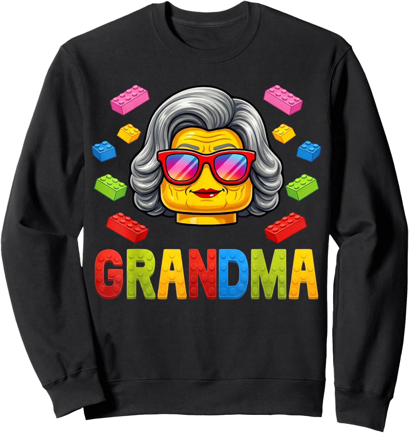Grandma Master Builder Building Bricks Blocks Family Funny Sweatshirt - Sweatshirt | Black
