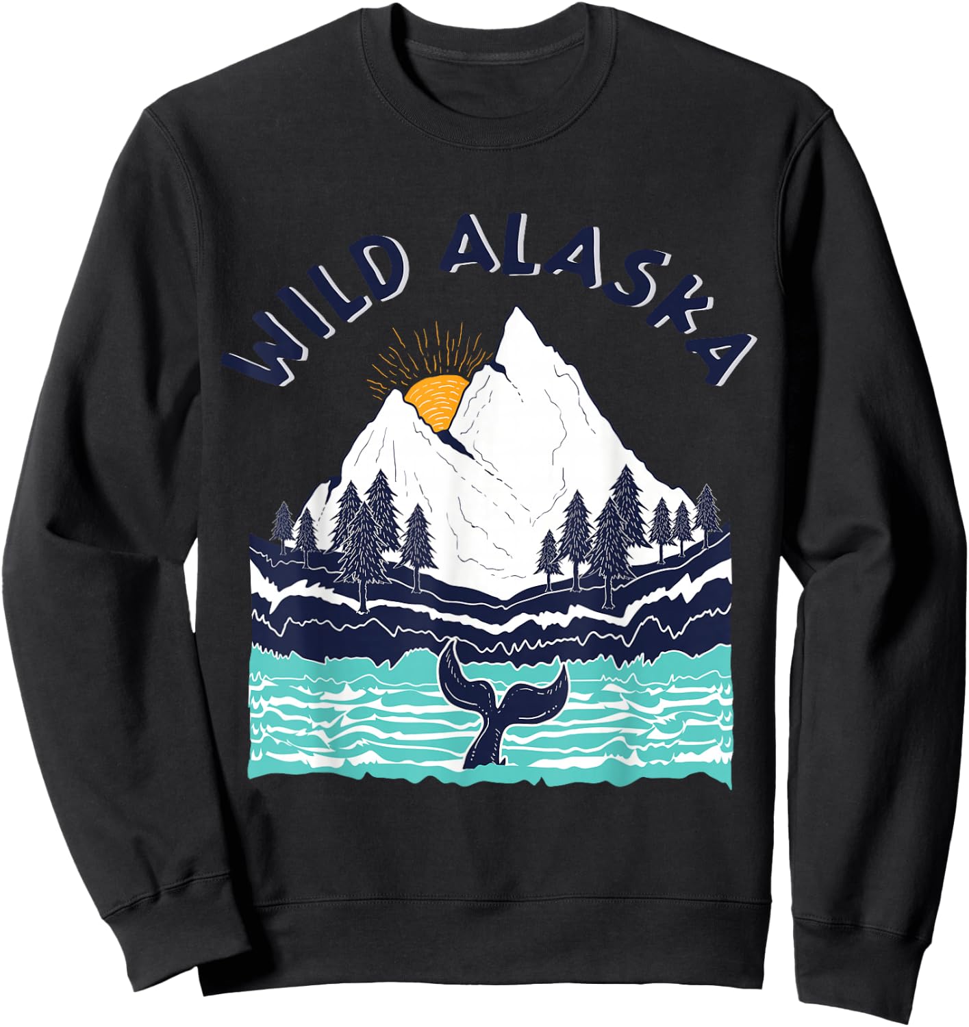 Vintage Alaska Wild Landscape Humpback Whale Sweatshirt - Sweatshirt | Black