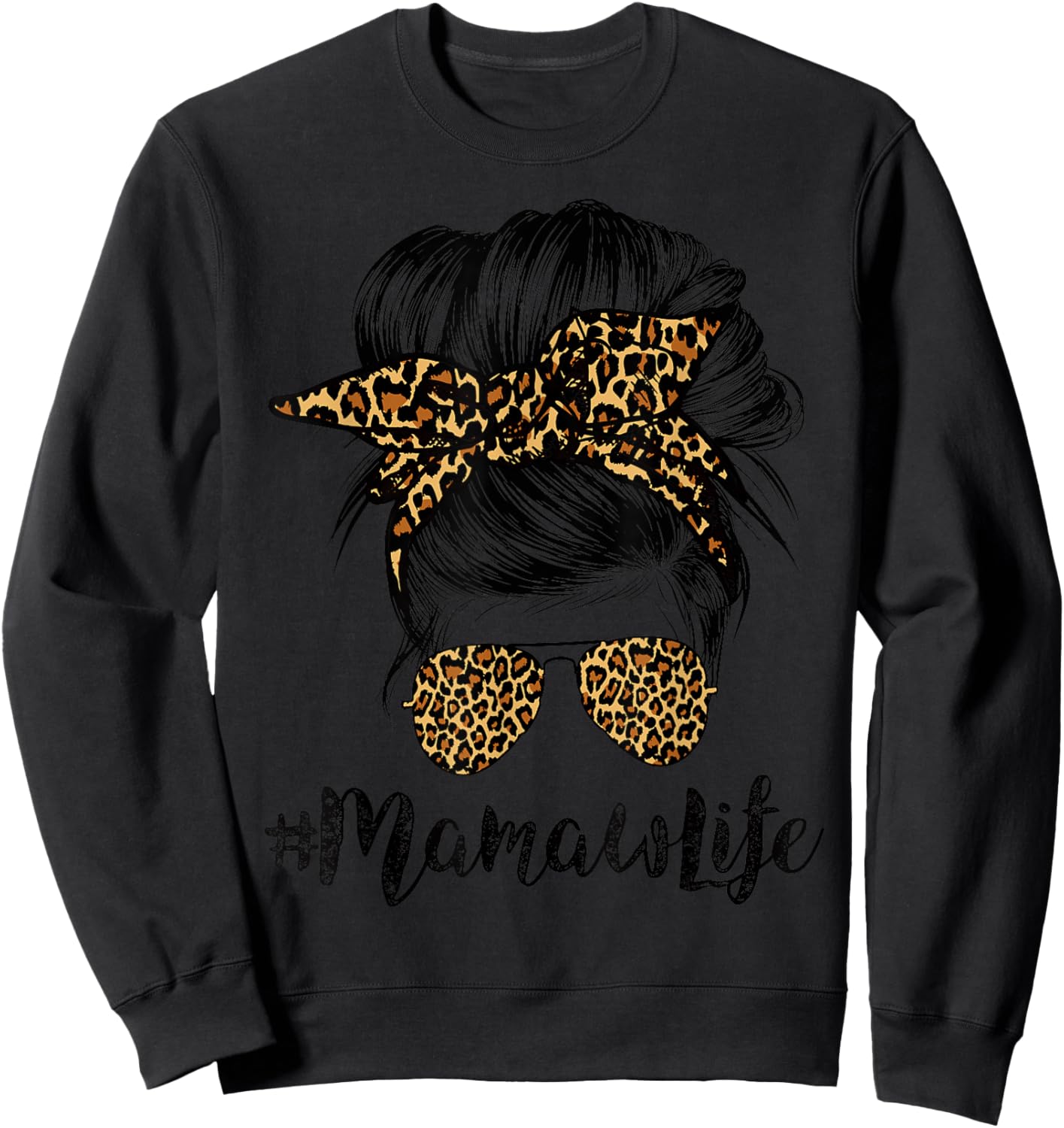 Mamaw Life Hair Bandana Glasses Leopard Print Mother's Day Sweatshirt - Sweatshirt | Black