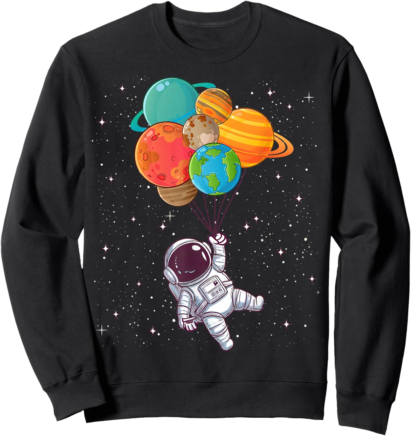 Galaxy Outer Space Astronaut Planets Balloon STEM Kids Boys Sweatshirt - Sweatshirt | Black
