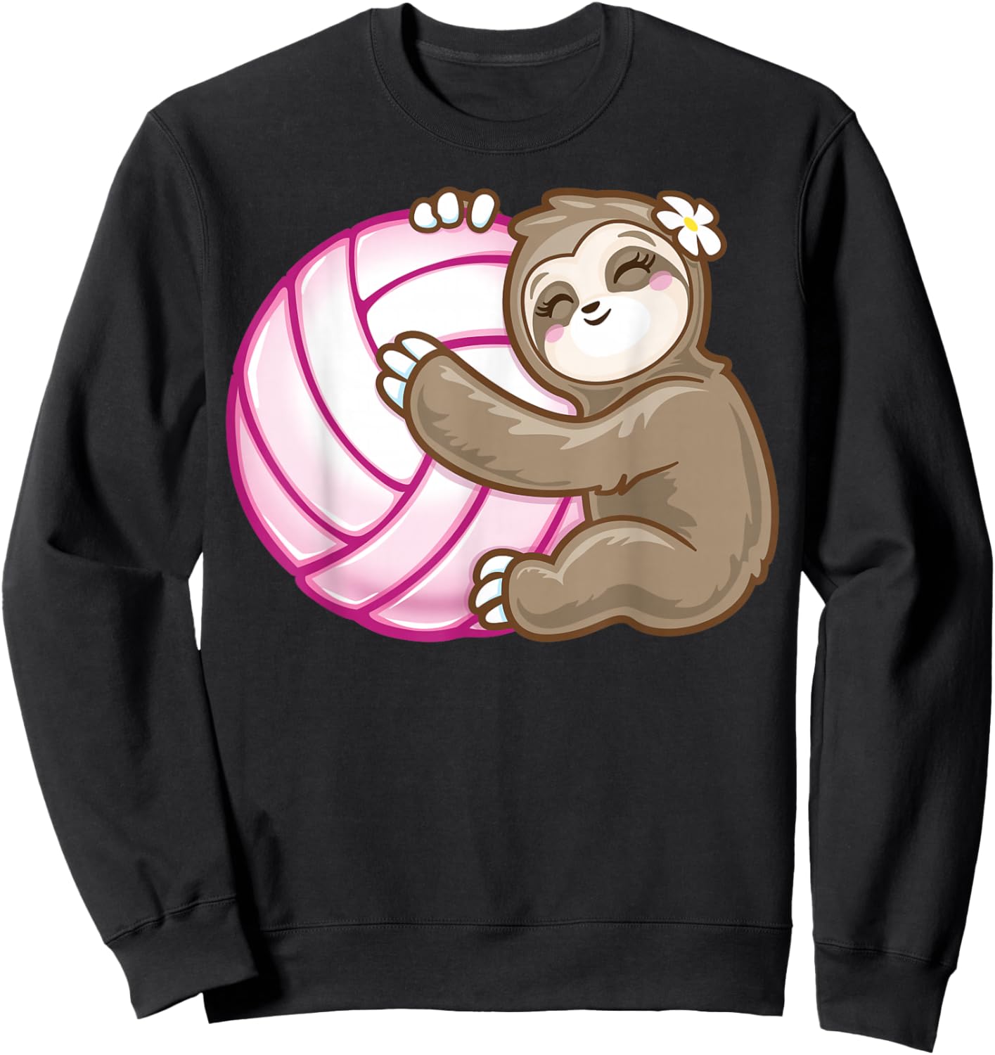 Sloth Hug Pink Ball Girls Volleyball Lover Fan Sports player Sweatshirt - Sweatshirt | Black
