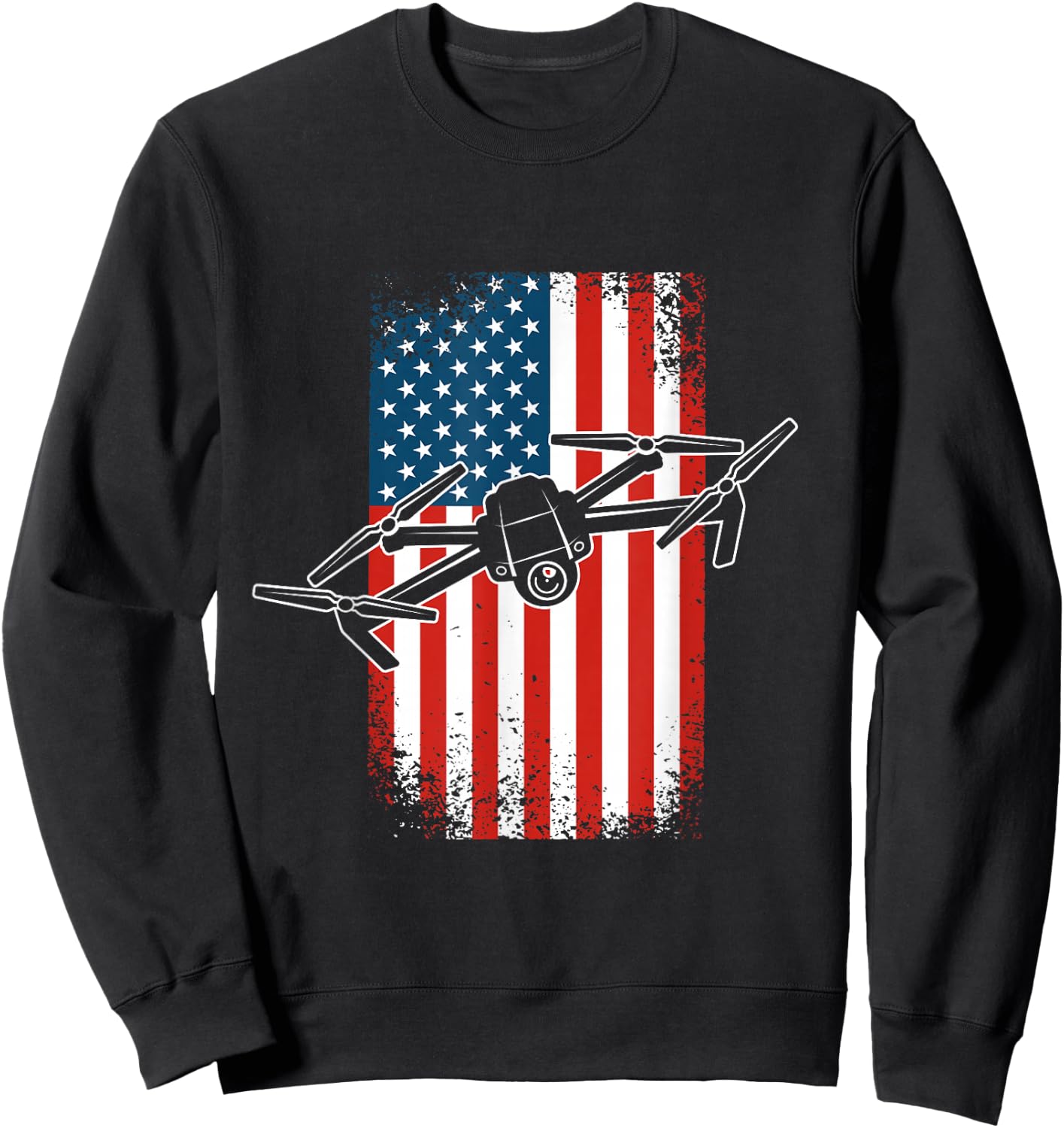 Drone Pilot Quadcopter Patriotic American Flag Sweatshirt - Sweatshirt | Black