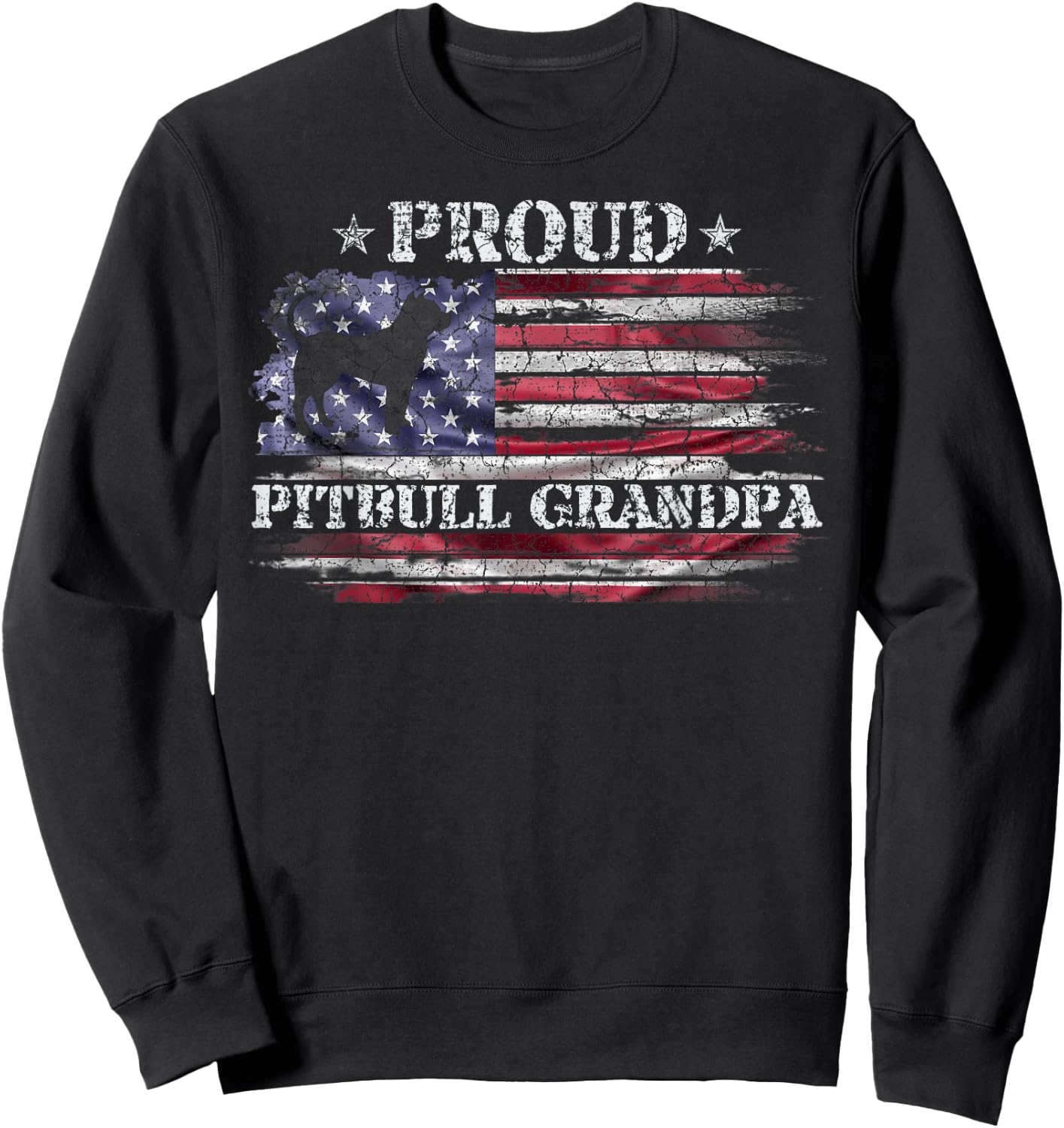 Vintage USA Flag Proud Pitbull Dog Grandpa Pittie Silhouette Women Kids Men Sweatshirt - Sweatshirt | Black