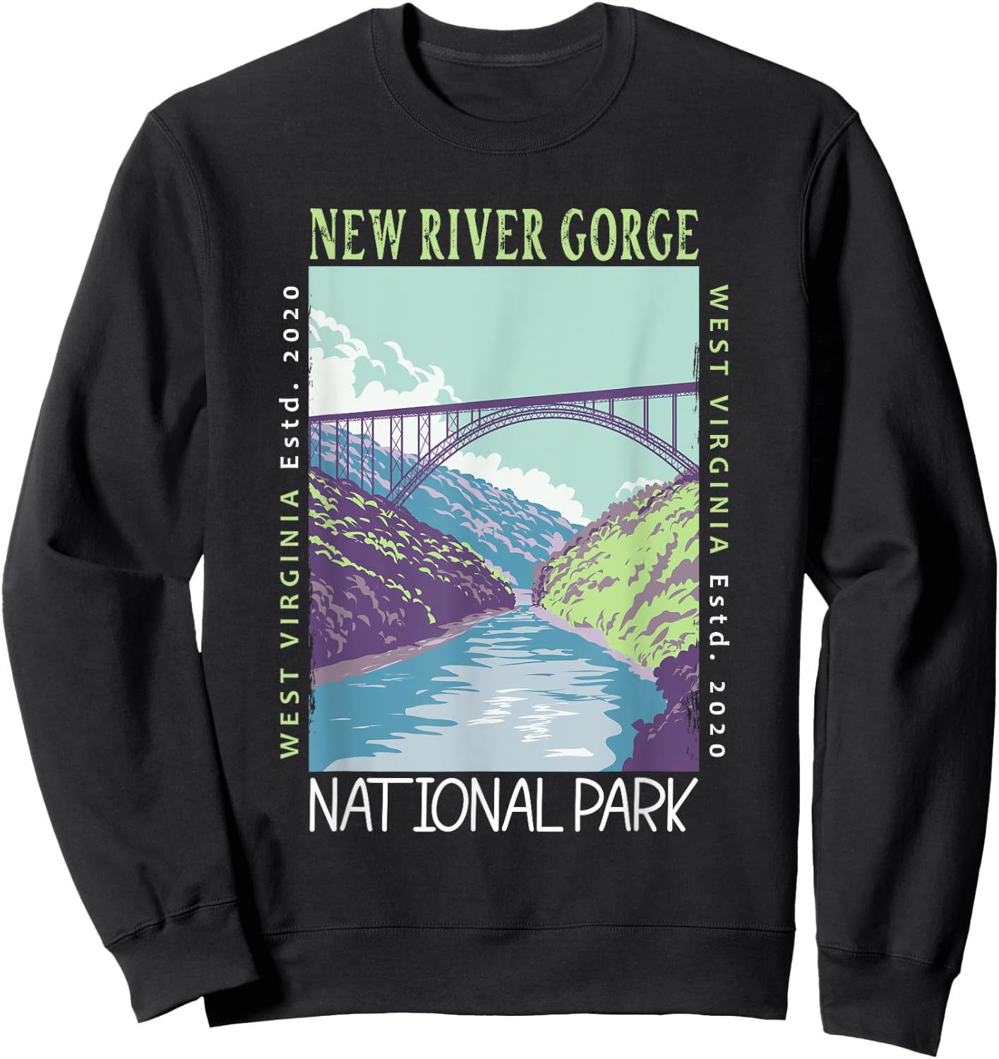 New River Gorge National Park Bridge Distressed Vintage Sweatshirt - Sweatshirt | Black