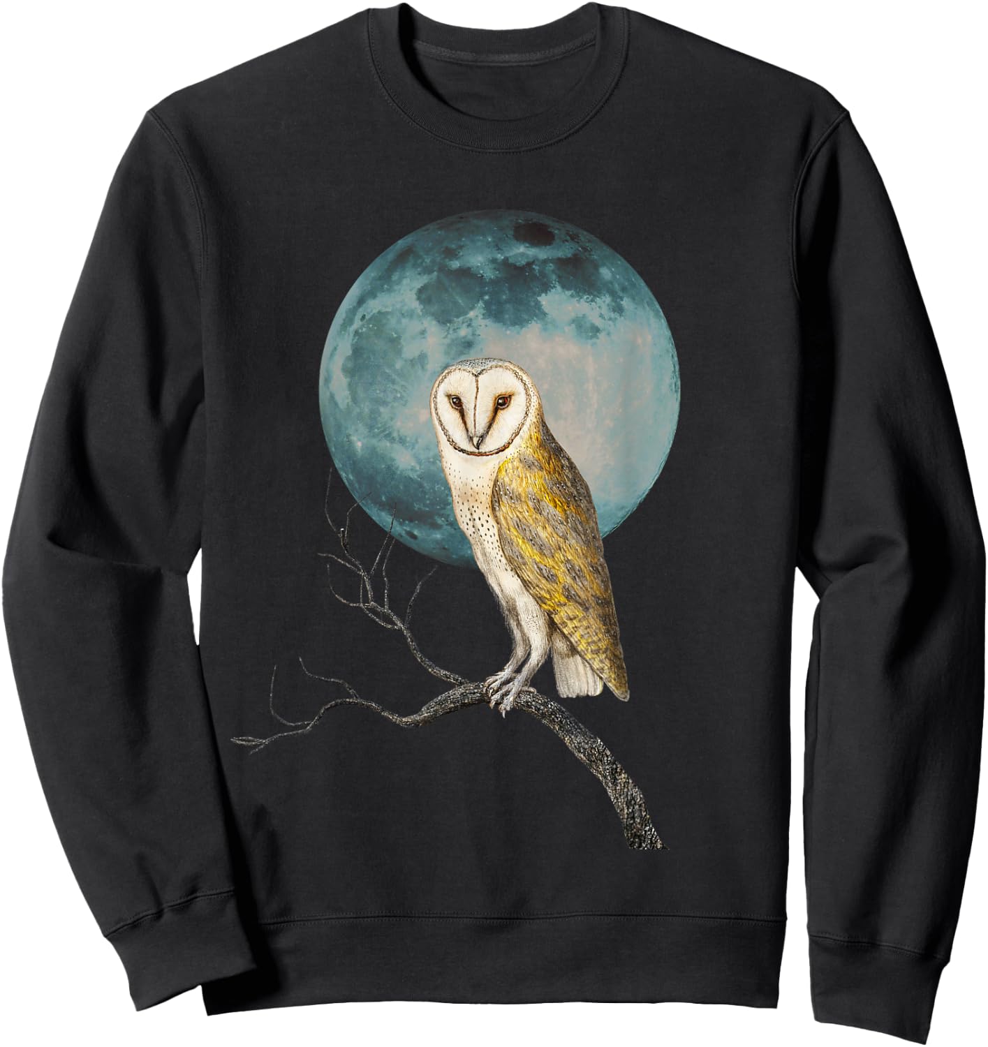 Barn Owl Lover Full Moon Vintage Illustration Birder Graphic Sweatshirt - Sweatshirt | Black