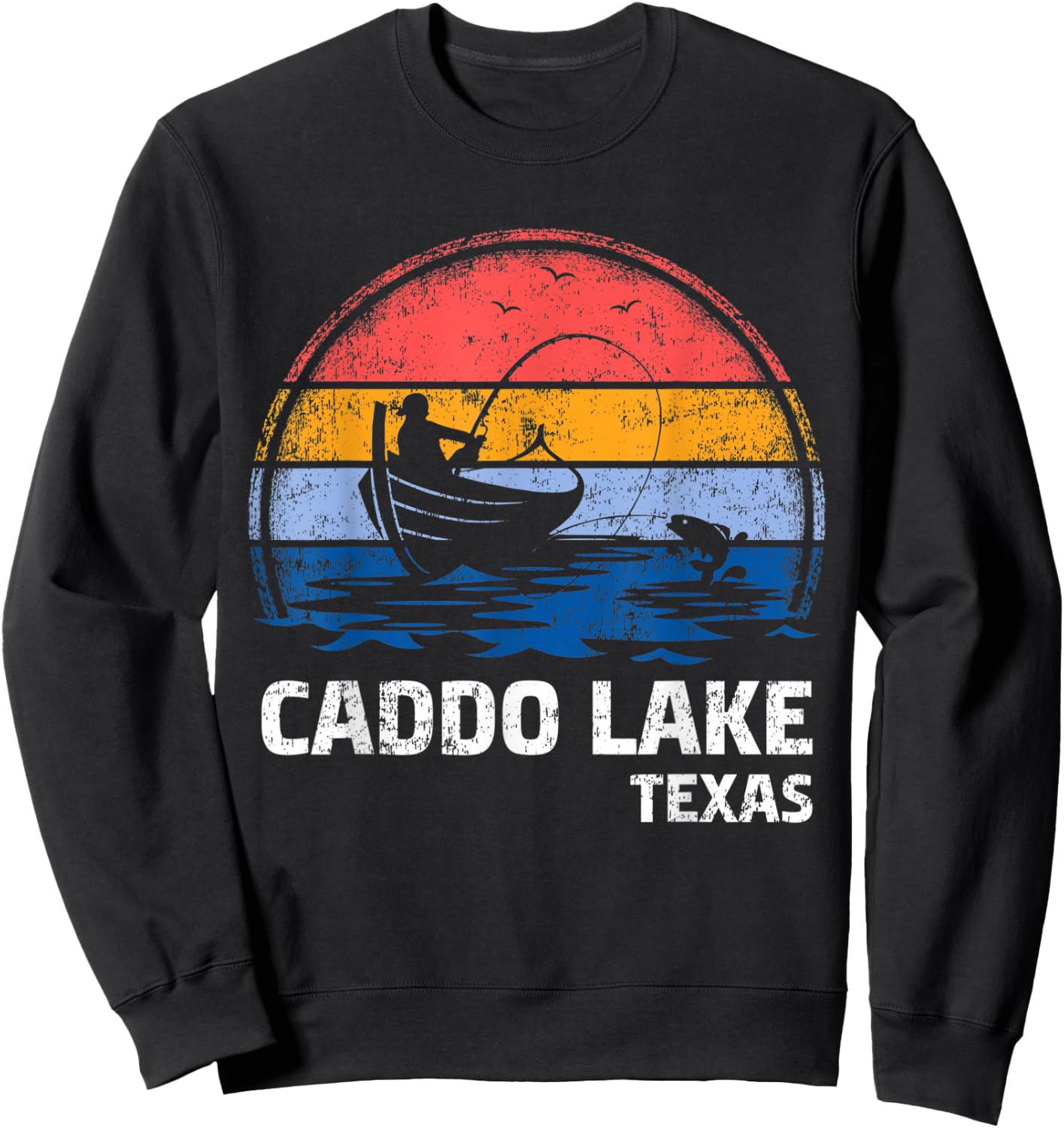 Vintage Retro Texas Caddo Lake Summer Fishing Sweatshirt - Sweatshirt | Black
