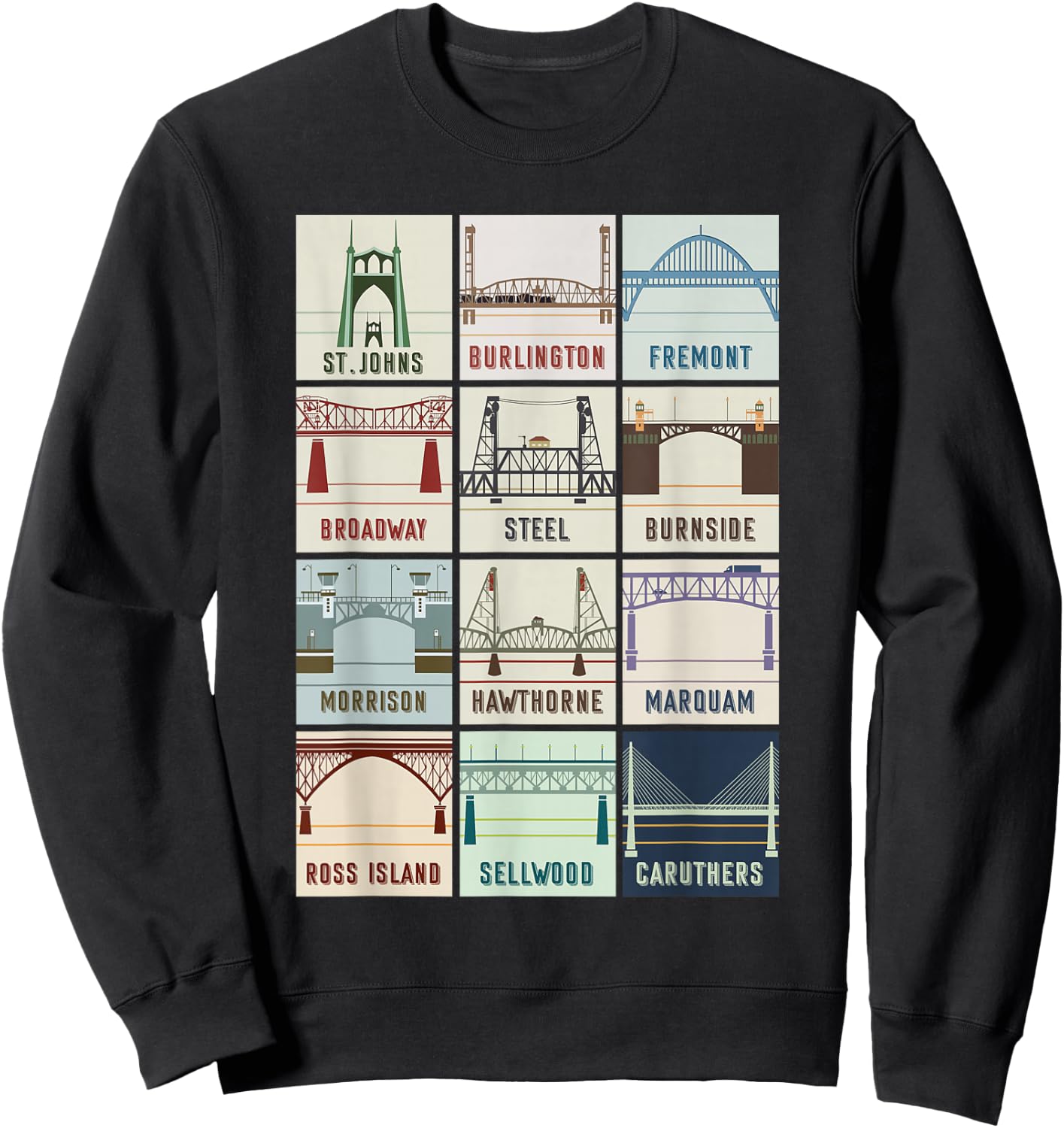 Vintage Bridges Of Portland Oregon , Black Sweatshirt - Sweatshirt | Black