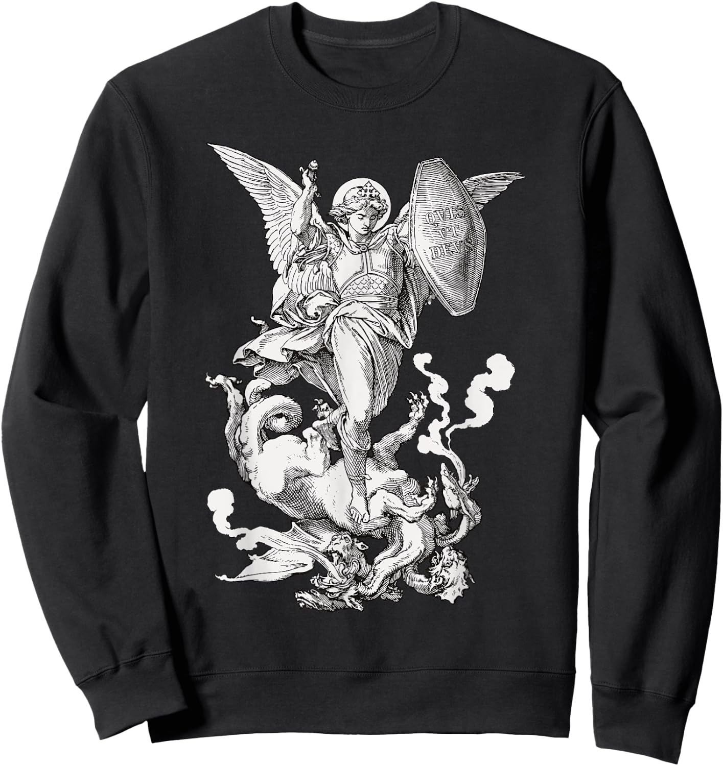 Archangel Saint Michael Fighting the Dragon Catholic Sweatshirt - Sweatshirt | Black