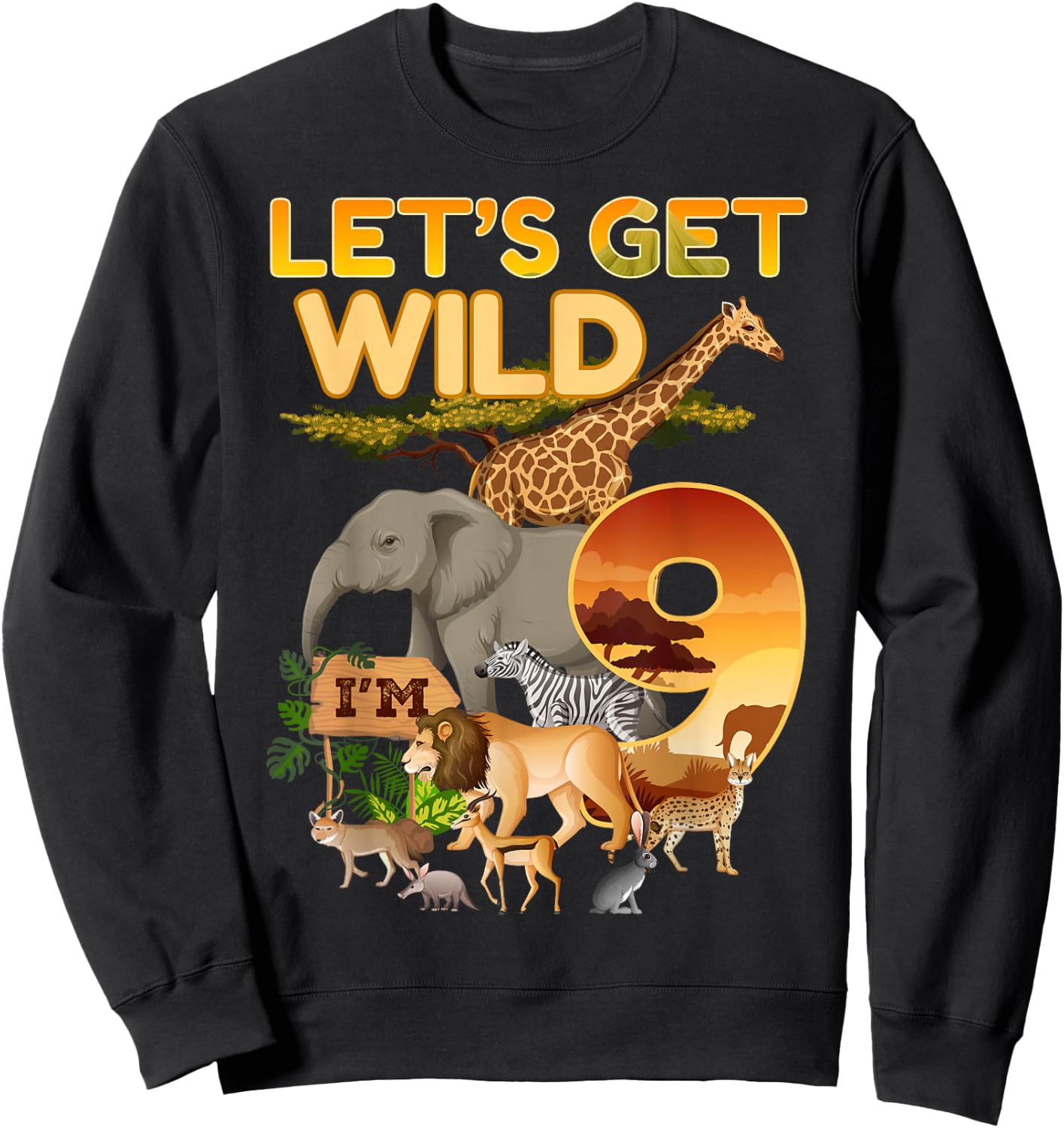 9th Birthday Zoo Safari Jungle Animal 9 Year Old Funny B-Day Sweatshirt - Sweatshirt | Black