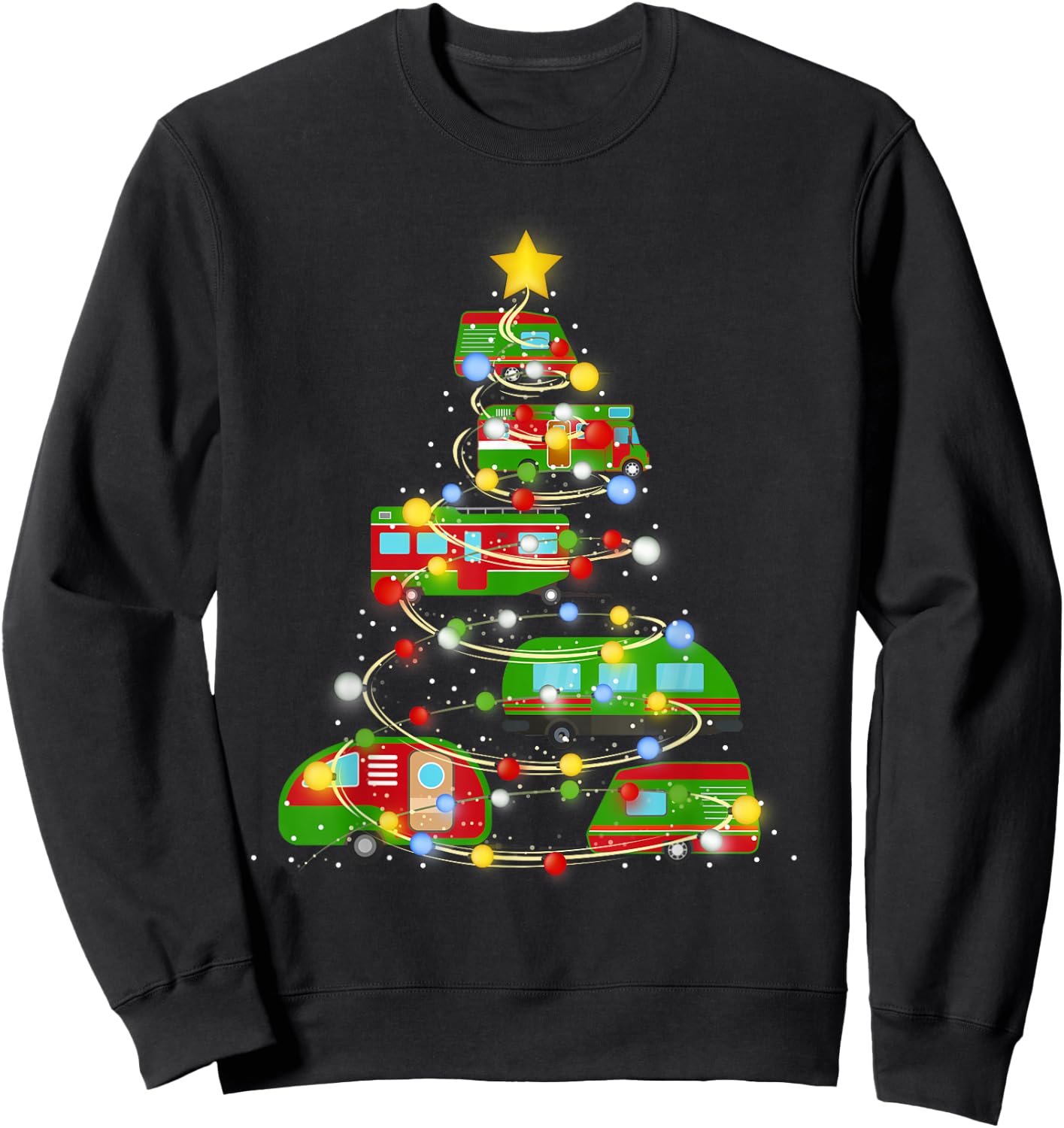 Christmas Tree Vehicles Camping Lover Funny Pajamas Xmas Sweatshirt - Sweatshirt | Black