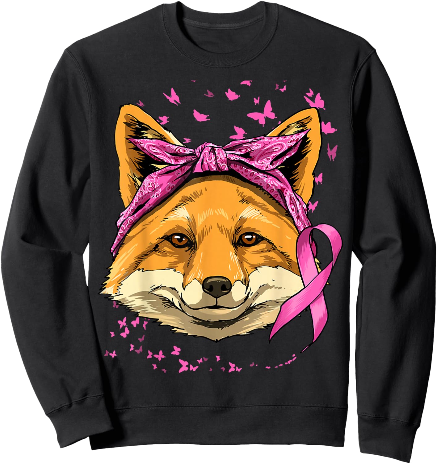 Fox Breast Cancer Awareness Pink Ribbon Cancer Survivor Sweatshirt - Sweatshirt | Black