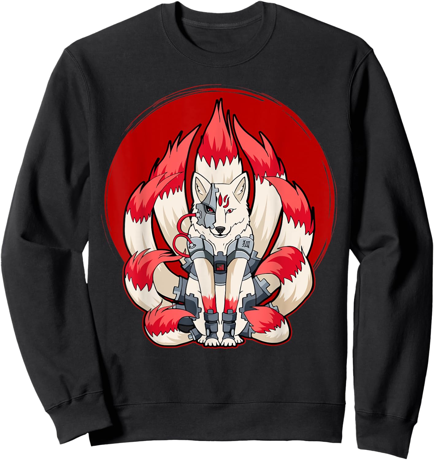 Cyborg Kitsune Nine Tailed Fox Cyber Aesthetic Sweatshirt - Sweatshirt | Black