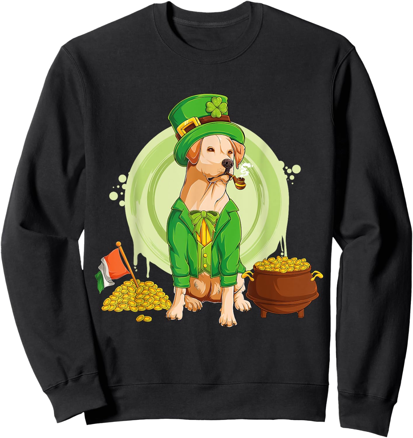 Labrador Retriever Dog Leprechaun Hat Irish Flag Labbi Women Kids Sweatshirt - Sweatshirt | Black