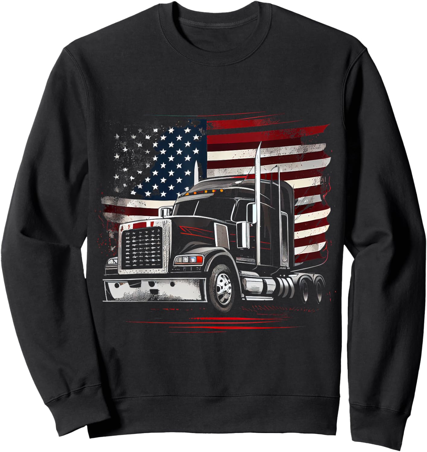US American Flag Truck Driver 18 Wheeler Trucker Gift Sweatshirt - Sweatshirt | Black