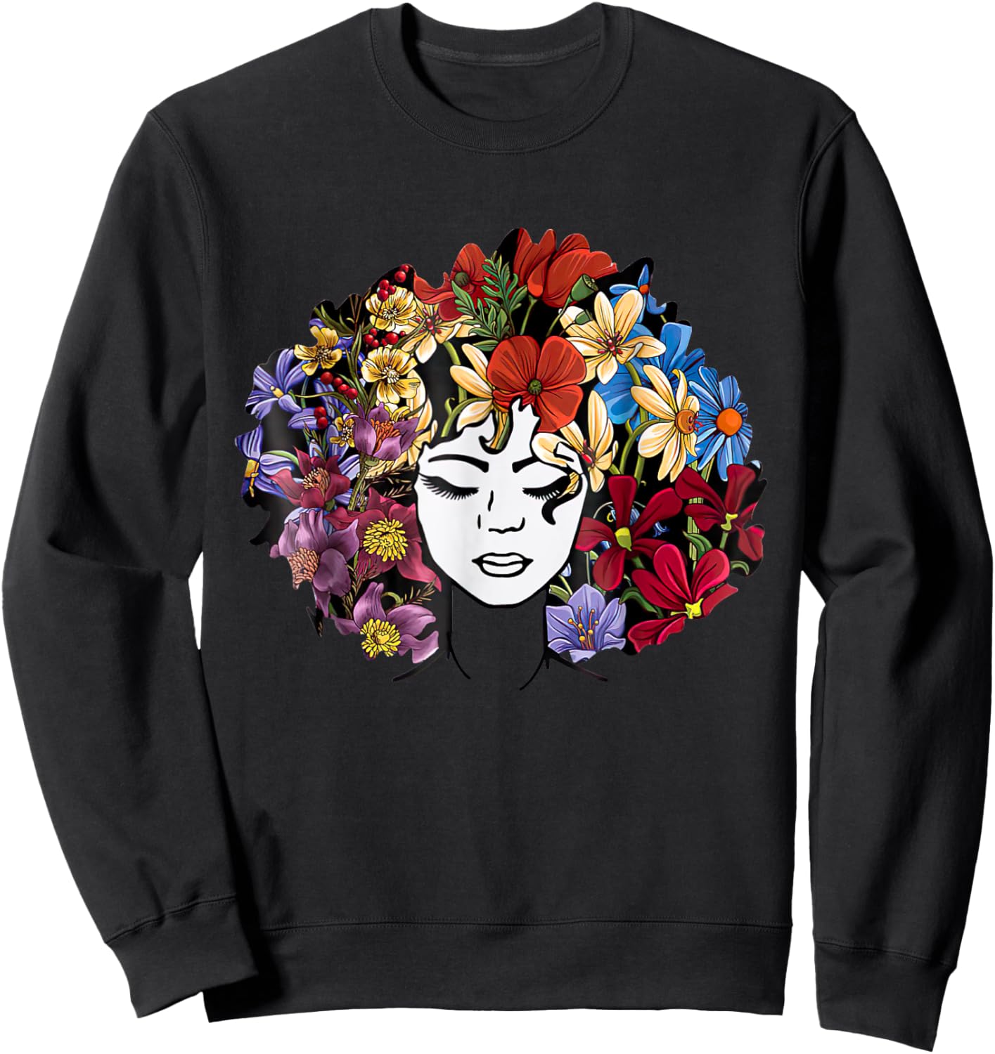 Black Power Flowers Afro Hair Black Woman Sweatshirt - Sweatshirt | Black