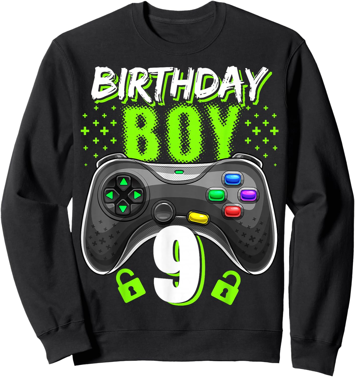 Birthday Boy 9 Video Game Controller Gamer 9th Birthday Gift Sweatshirt - Sweatshirt | Black