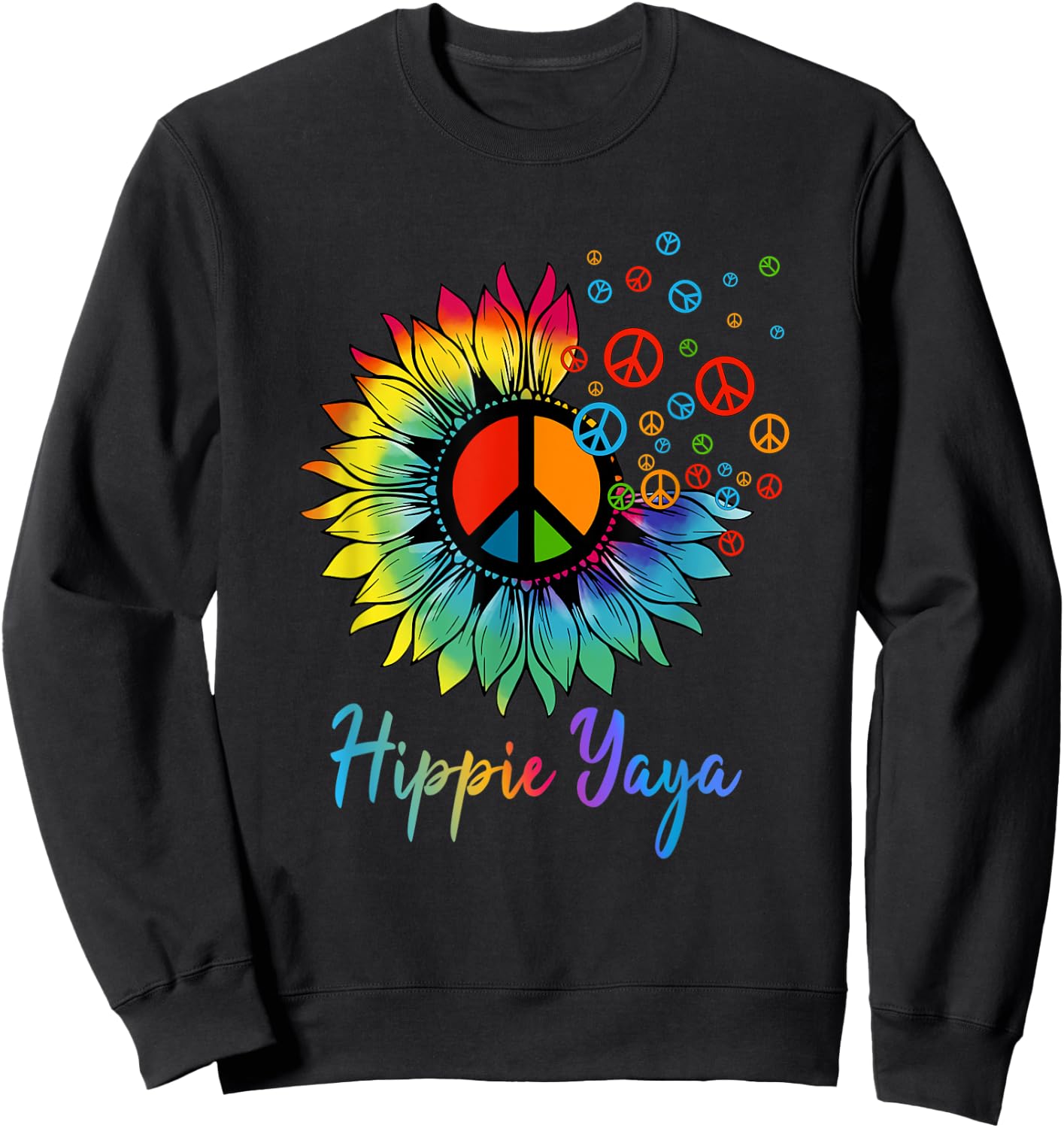 Women Hippie Yaya - Colorful Sunflower Peace Sign Sweatshirt - Sweatshirt | Black