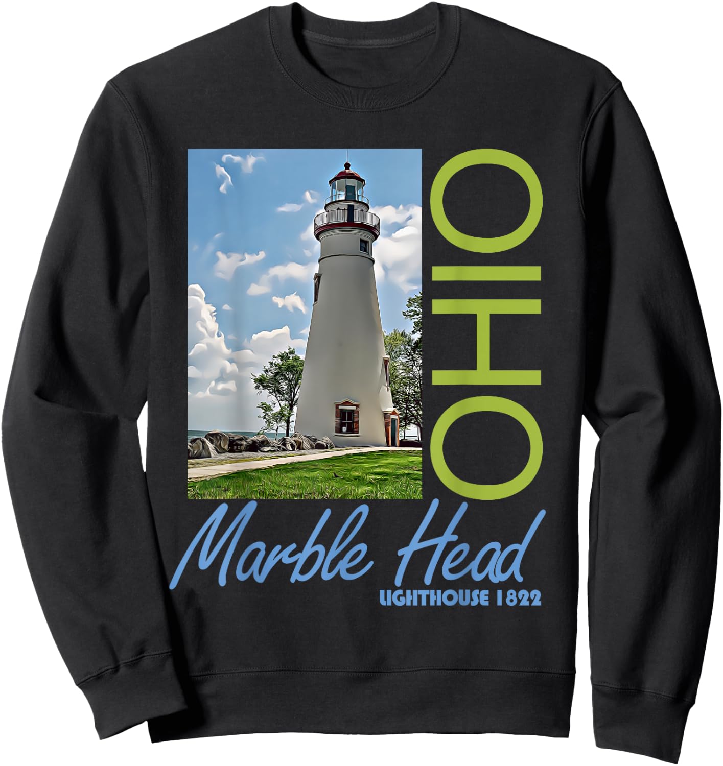 Marble Head Lighthouse Ohio 1822 Design Sweatshirt - Sweatshirt | Black