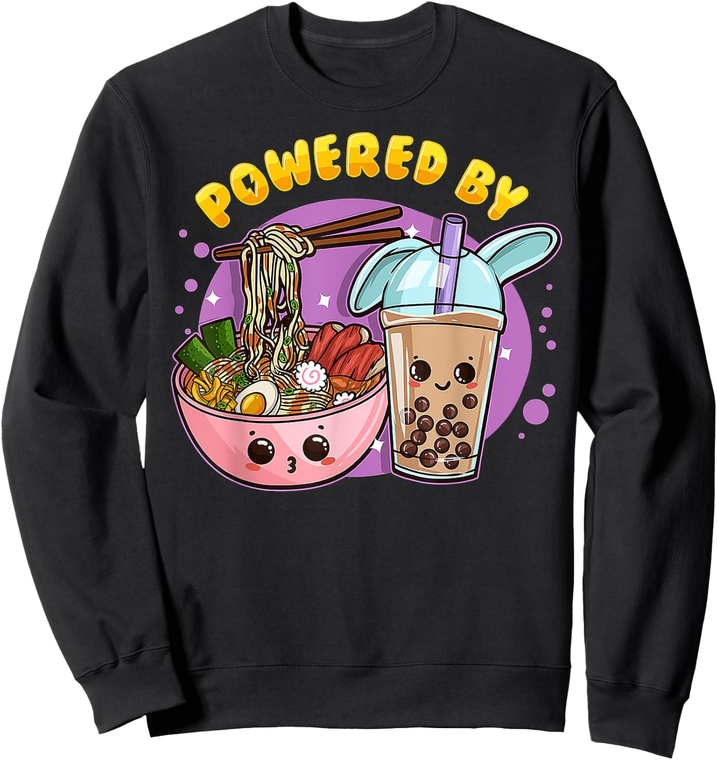 Powered By Ramen Bubble Tea Boba Kawaii Japanese Anime Lover Sweatshirt - Sweatshirt | Black