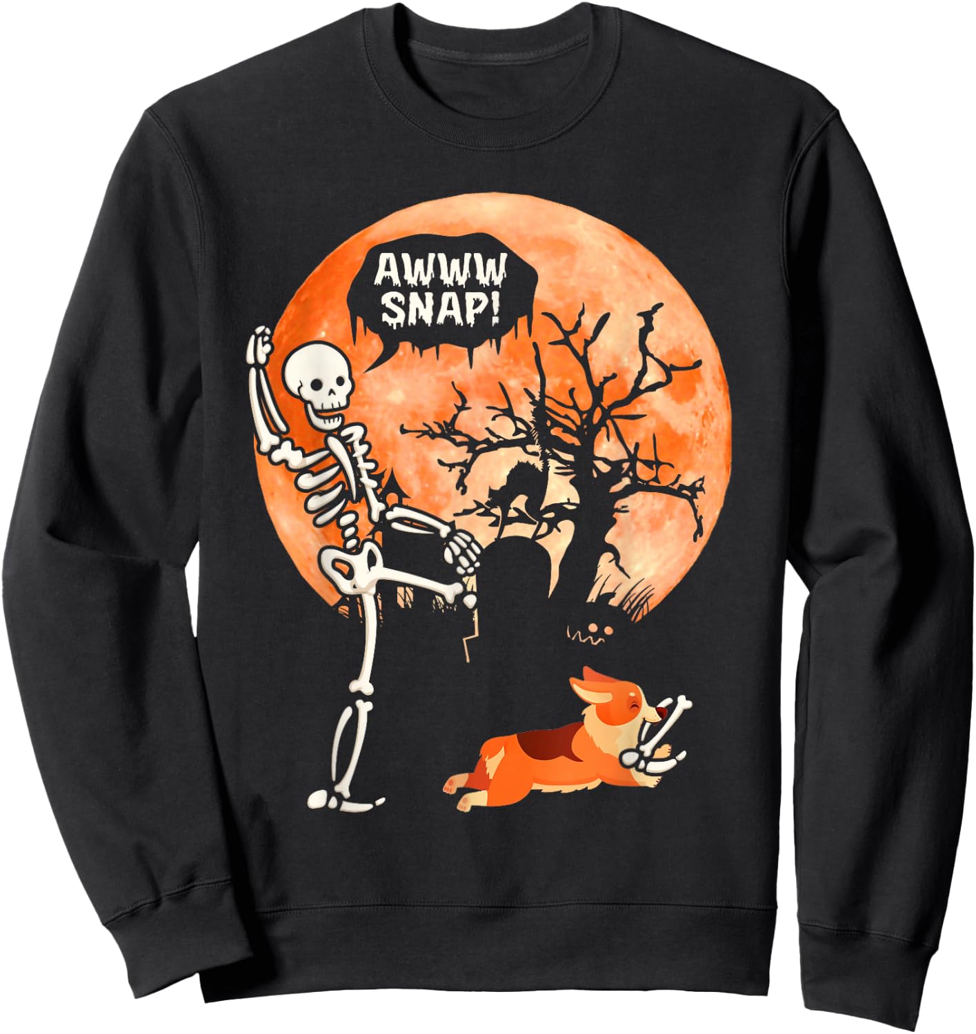 Awww Snap Halloween Costume Corgi Bring Skeleton Broken Leg Sweatshirt - Sweatshirt | Black