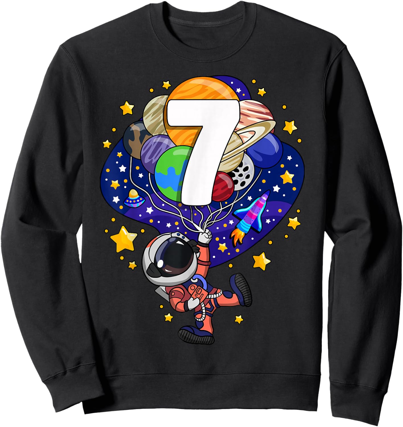 Space Astronaut 7th Birthday Boy Number 7 Seven Year Old Sweatshirt - Sweatshirt | Black