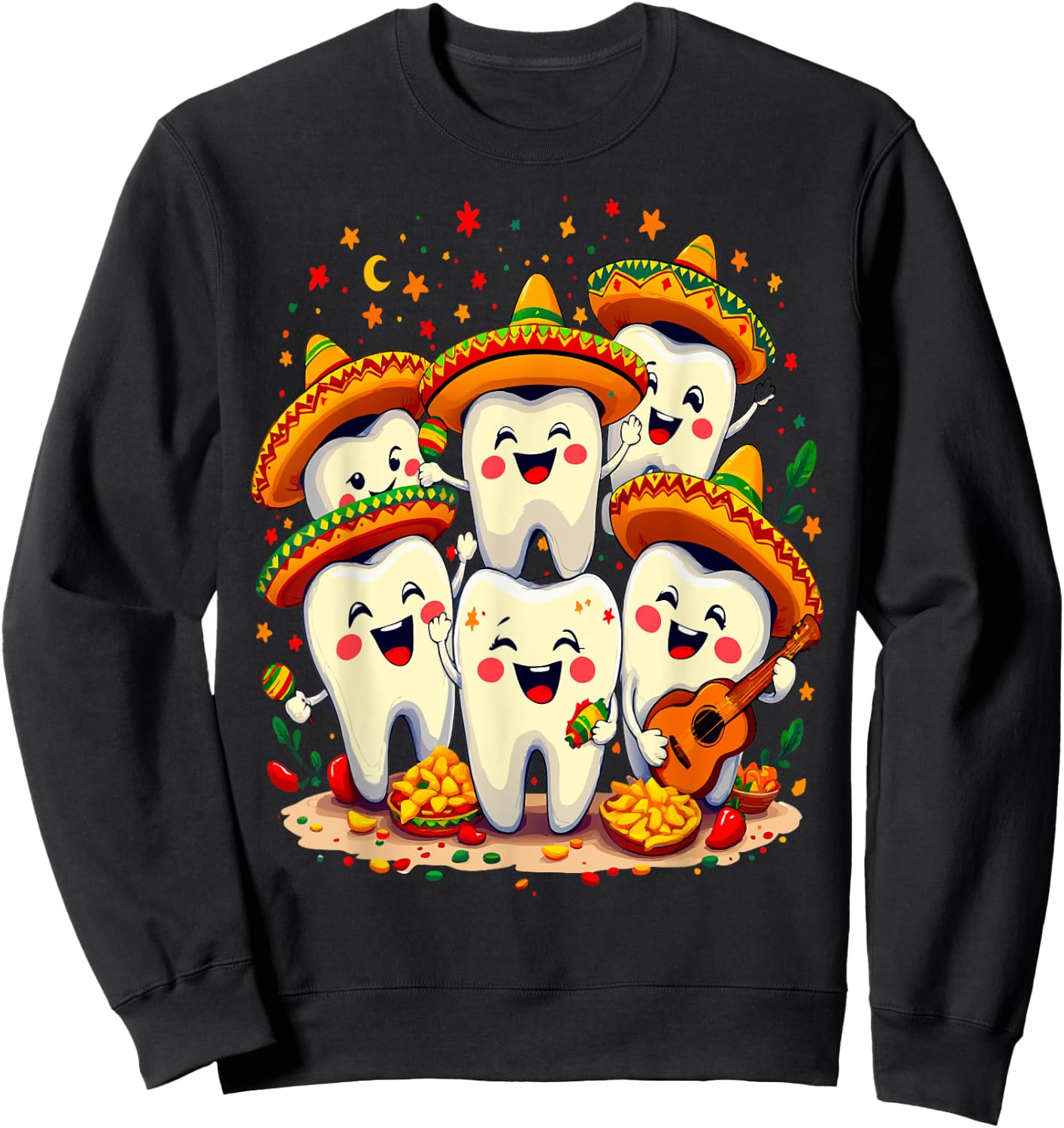 Funny Cinco de Mayo Dentist Dental Tooth Fiesta Sombrero Sweatshirt - Sweatshirt | Black